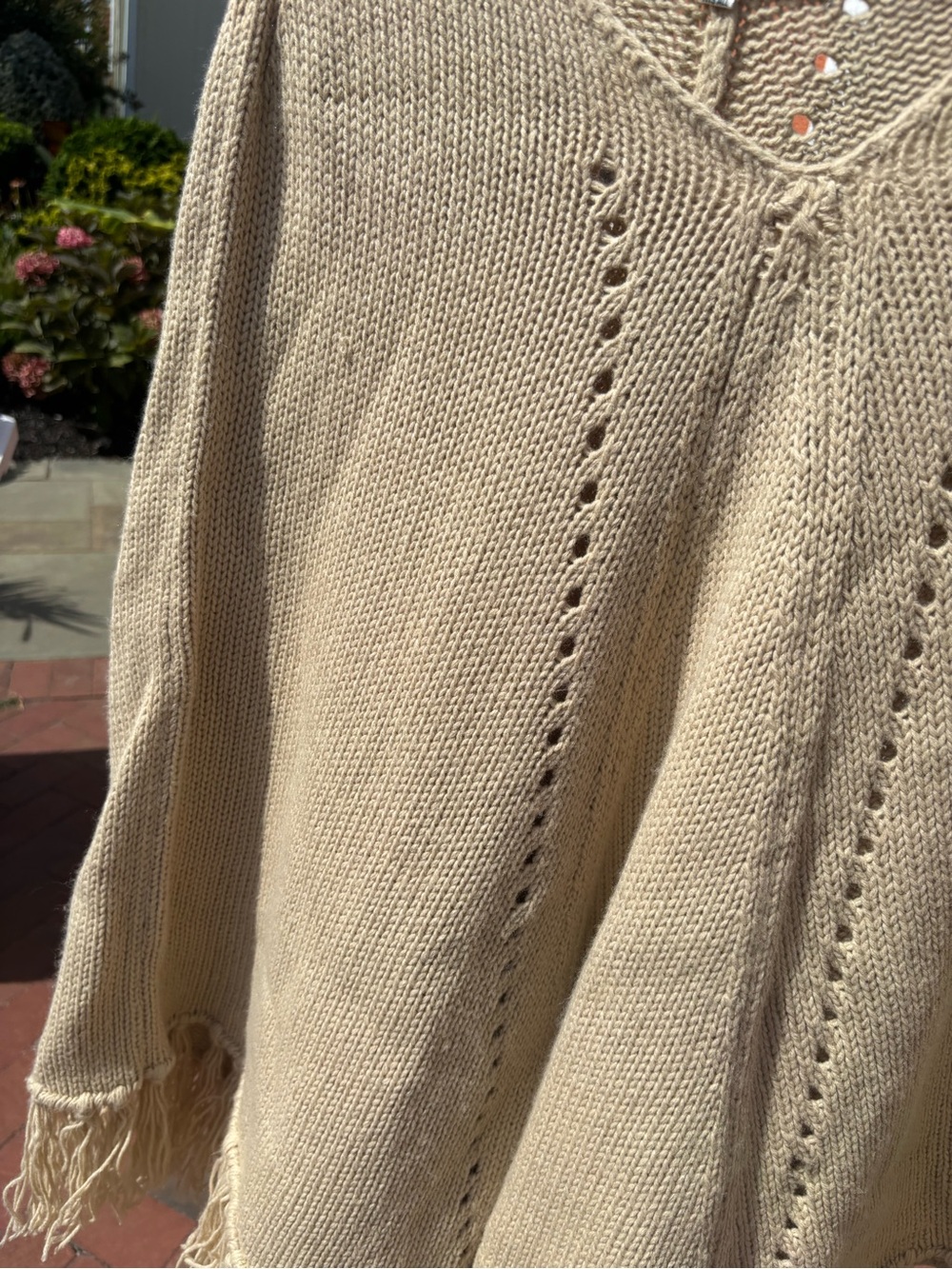 Max Studio Cream V-Neck Fringe Knit Sweater